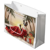 Siamese Kat Glam Kerstmis Champagne drinkend Groot Cadeauzakje (Voorkant Gekanteld)