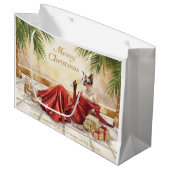 Siamese Kat Glam Kerstmis  Champagne drinkend  Groot Cadeauzakje (Voorkant Gekanteld)