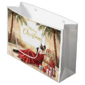 Siamese Kat Glam Kerstmis Champagne drinkend Groot Cadeauzakje (Voorkant Gekanteld)
