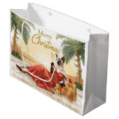 Siamese Kat Glam Kerstmis Champagne drinkend Groot Cadeauzakje (Voorkant Gekanteld)