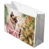Siamese Kat Glam Kerstmis Champagne drinkend Groot Cadeauzakje (Voorkant Gekanteld)