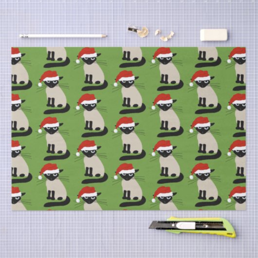 Siamese Kat Grappig Santa Kat Kerst Tissuepapier (Craft)