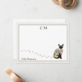 Siamese Kat Gray Border Monogram Naam Notitiekaartje (Voorkant / Achterkant in situ)