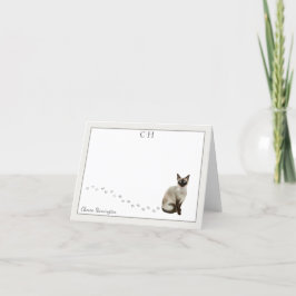 Siamese kat grijs rand monogram naam gevouwen bedankkaart
