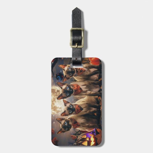 Siamese kat Halloween Spooky Bagagelabel (Voorkant verticaal)