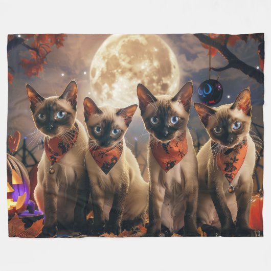 Siamese kat Halloween Spooky Fleece Deken (Voorkant (Horizontaal))