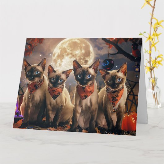 Siamese kat Halloween Spooky Kaart (Gele Bloem)