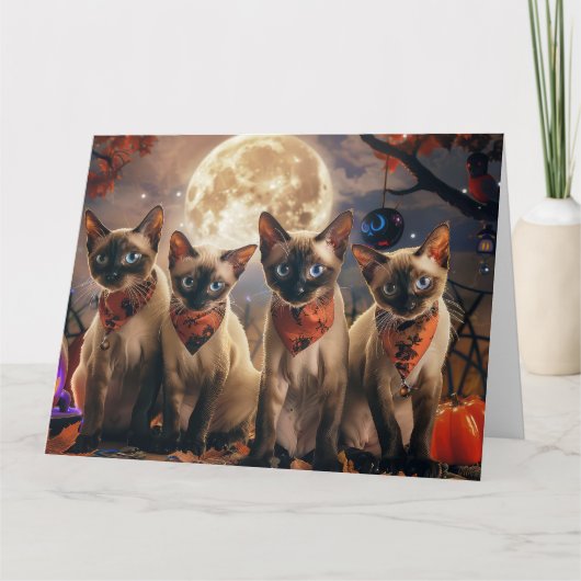 Siamese kat Halloween Spooky Kaart (Voorkant)