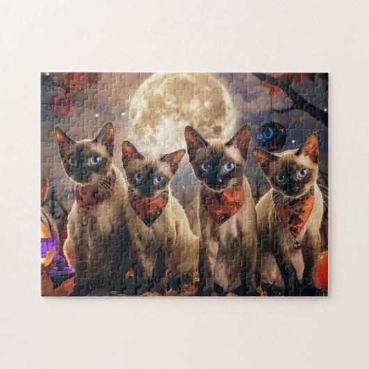 Siamese kat Halloween Spooky Legpuzzel (Horizontaal)