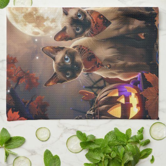 Siamese kat Halloween Spooky Theedoek (Gevouwen)