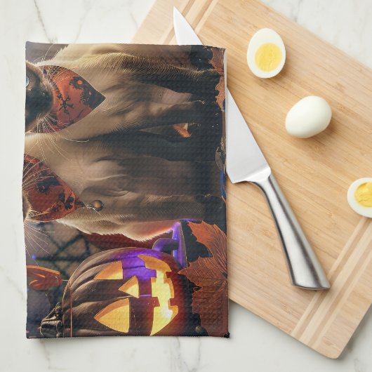 Siamese kat Halloween Spooky Theedoek (Quarter Fold)