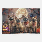 Siamese kat Halloween Spooky Theedoek (Horizontaal)
