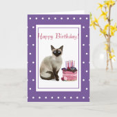 Siamese kat "Happy Birthday from the Cat" Birthday Kaart (Gele Bloem)