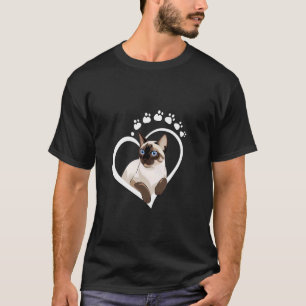 Siamese Kat Hart Pootafdrukken Huisdier Liefhebber T-shirt