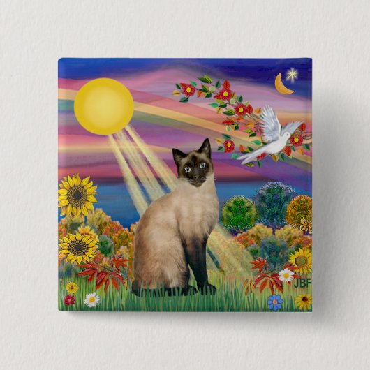 Siamese kat - Herfstzon Vierkante Button 5,1 Cm (Voorkant)
