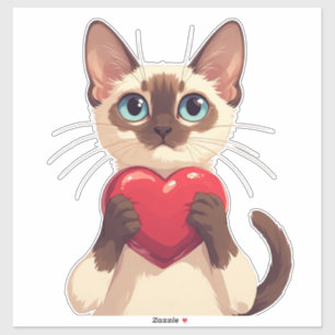 Siamese Kat Houdt van Hart voor Liefde en Glimlach Sticker