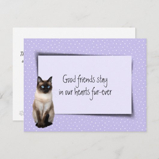 Siamese kat huisdier verlies van dierenarts briefkaart (Voorkant / Achterkant)