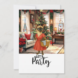 Siamese kat Huisvrouw Kerstmis Let's Party Kaart