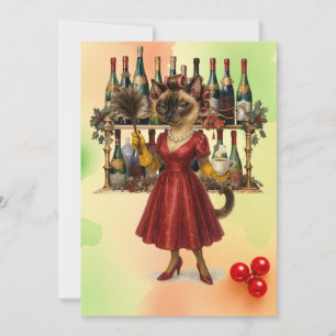 Siamese kat Huisvrouw Kerstmis Let's Party Kaart
