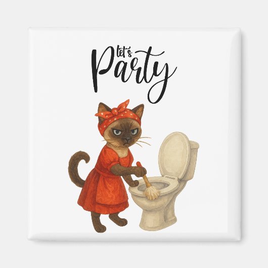 Siamese kat Huisvrouw Let's Party Magneet (Voorkant)