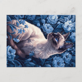 Siamese kat in blauwe bloemen briefkaart