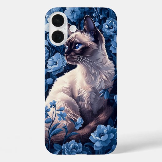 Siamese kat in blauwe bloemen Case-Mate iPhone case (Achterkant)