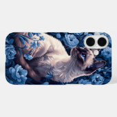 Siamese kat in blauwe bloemen Case-Mate iPhone case (Achterkant (horizontaal))