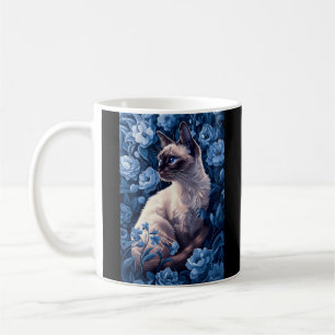 Siamese kat in blauwe bloemen koffiemok