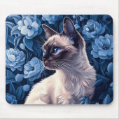 Siamese kat in blauwe bloemen muismat (Voorkant)