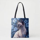 Siamese kat in blauwe bloemen tote bag (Voorkant)