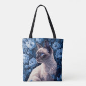 Siamese kat in blauwe bloemen tote bag (Achterkant)