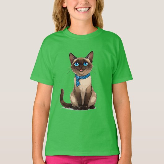 Siamese kat in cartoonstijl t-shirt (Voorkant)