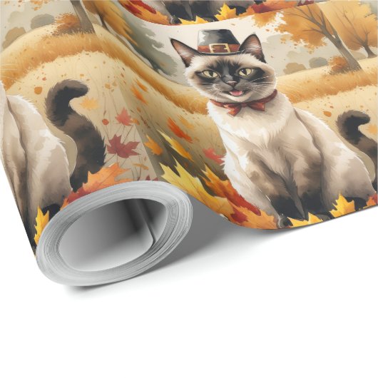 Siamese kat in de herfst verlaat Thanksgiving Cadeaupapier (Rol Hoek)