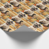 Siamese kat in de herfst verlaat Thanksgiving Cadeaupapier (Hoek)