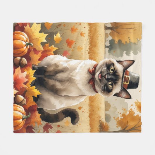 Siamese kat in de herfst verlaat Thanksgiving Fleece Deken (Voorkant (Horizontaal))