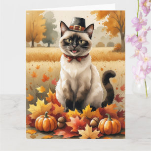 Siamese kat in de herfst verlaat Thanksgiving Kaart