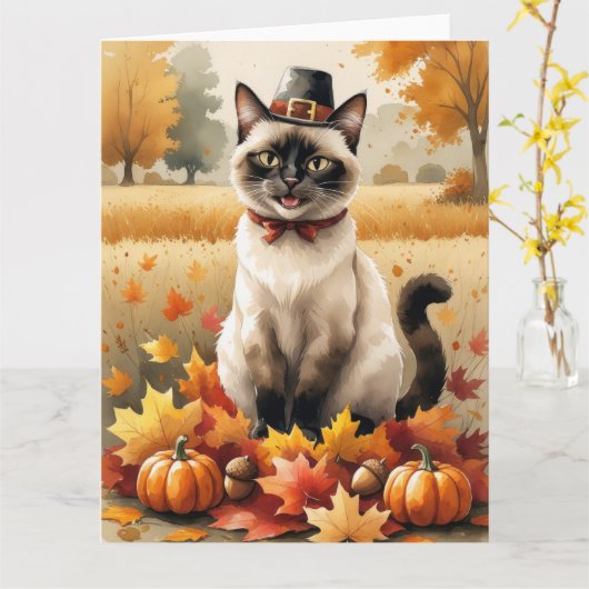 Siamese kat in de herfst verlaat Thanksgiving Kaart