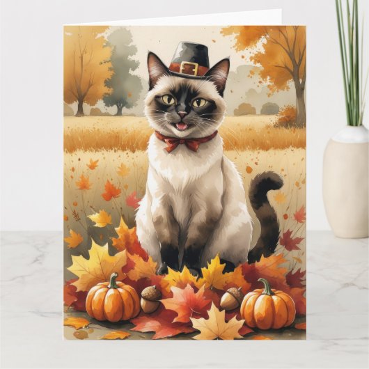 Siamese kat in de herfst verlaat Thanksgiving Kaart (Voorkant)
