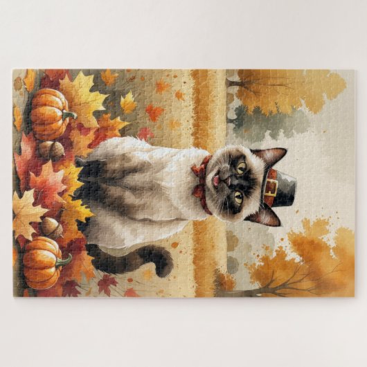 Siamese kat in de herfst verlaat Thanksgiving Legpuzzel (Horizontaal)