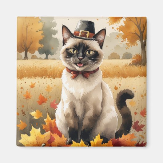 Siamese kat in de herfst verlaat Thanksgiving Magneet (Voorkant)