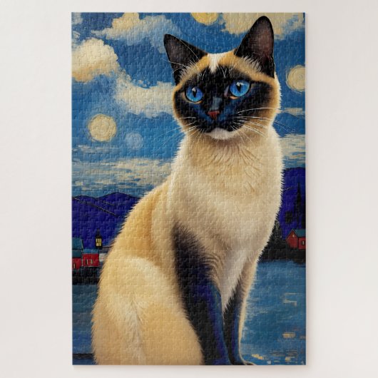 Siamese kat in de Sterrennacht Legpuzzel (Verticaal)
