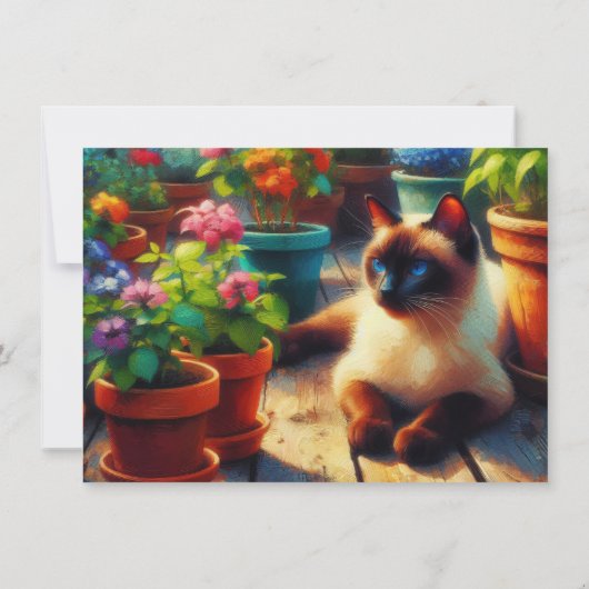 Siamese Kat in de Tuin Olieverfschilderij Aangepas Notitiekaartje (Achterkant)