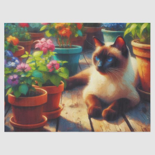 Siamese kat in de tuin schilderen Decoupage Tissuepapier (Voorkant)