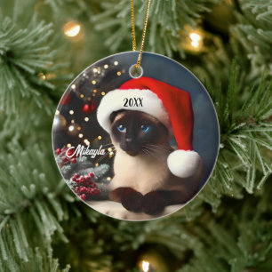 Siamese kat in een kerstmuts Keramisch Ornament