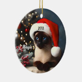  Siamese kat in een kerstmuts Keramisch Ornament (Rechts)
