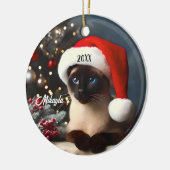 Siamese kat in een kerstmuts Keramisch Ornament (Links)