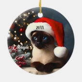 Siamese kat in een kerstmuts Keramisch Ornament (Achterkant)