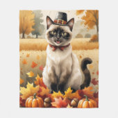 Siamese kat in herfstbladeren Thanksgiving-kunst Fleece Deken (Voorkant)