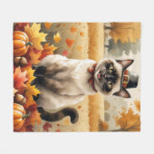 Siamese kat in herfstbladeren Thanksgiving-kunst Fleece Deken (Voorkant (Horizontaal))