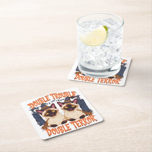 Siamese kat in het Halloween Mansion Kartonnen Onderzetters (Insitu)